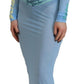 Blue Printed Viscose Long Sleeves Cover Up Dress