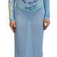 Blue Printed Viscose Long Sleeves Cover Up Dress