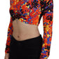 Multicolor Cami Long Sleeves Cropped Blouse Top