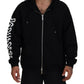 Black Hooded Full Zip Printed Sleeves Sweater