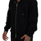 Black Hooded Full Zip Printed Sleeves Sweater