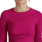 Fuchsia Viscose Long Sleeves Ruched Mini Dress