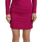 Fuchsia Viscose Long Sleeves Ruched Mini Dress