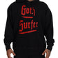 Black Cotton Hooded Printed Men Pullover Sweater