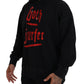 Black Cotton Hooded Printed Men Pullover Sweater