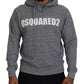 Gray Cotton Hooded Logo Print Men Pullover Sweater