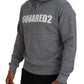 Gray Cotton Hooded Logo Print Men Pullover Sweater