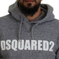 Gray Cotton Hooded Logo Print Men Pullover Sweater