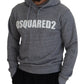 Gray Cotton Hooded Logo Print Men Pullover Sweater