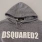 Gray Cotton Hooded Logo Print Men Pullover Sweater