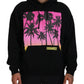 Black Cotton Hooded Printed Men Pullover Sweater