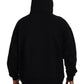 Black Cotton Hooded Printed Men Pullover Sweater