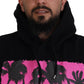 Black Cotton Hooded Printed Men Pullover Sweater