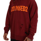 Maroon Cotton Tattered Hooded Printed Pullover Sweater