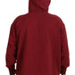 Maroon Cotton Tattered Hooded Printed Pullover Sweater