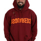 Maroon Cotton Tattered Hooded Printed Pullover Sweater