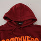 Maroon Cotton Tattered Hooded Printed Pullover Sweater