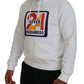 White Cotton Hooded Printed Men Pullover Sweater