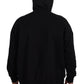 Black Cotton Hooded Printed Pullover Sweater