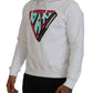 White Cotton Hooded Printed Pullover Sweater