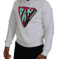 White Cotton Hooded Printed Pullover Sweater