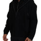 Black Hooded Printed Sleeves Double Zip Sweater