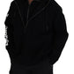 Black Hooded Printed Sleeves Double Zip Sweater