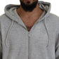 Gray Hooded Printed Crystal Embellishment Sweater