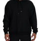 Black Cotton Hooded Printed Men Pullover Sweater