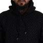 Black Cotton Hooded Printed Men Pullover Sweater