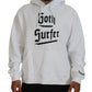 White Cotton Hooded Printed Men Pullover Sweater