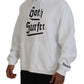 White Cotton Hooded Printed Men Pullover Sweater