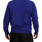 Blue Cotton Printed Collared Men Full Zip Sweater