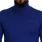 Blue Logo Print Long Sleeves Turtle Neck Sweater