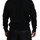 Black Logo Print Long Sleeves Men Pullover Sweater