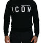 Black Logo Print Long Sleeves Men Pullover Sweater