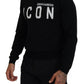 Black Logo Print Long Sleeves Men Pullover Sweater