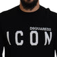 Black Logo Print Long Sleeves Men Pullover Sweater