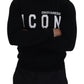 Black Logo Print Long Sleeves Men Pullover Sweater