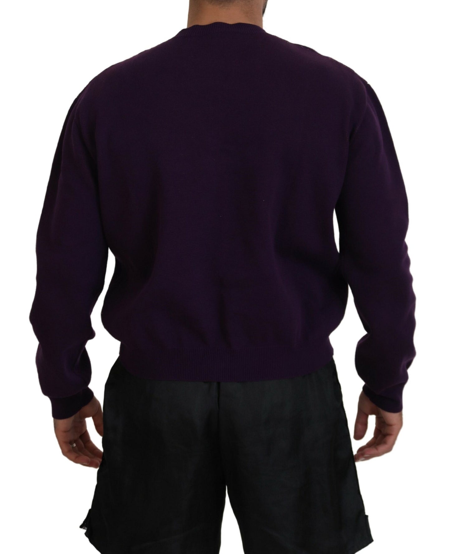 Purple Cotton Printed Men Pullover Sweater