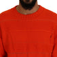 Orange Cotton Long Sleeves Men Pullover Sweater