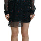 Black Floral Silk Long Sleeves Sheath Mini Dress