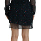 Black Floral Silk Long Sleeves Sheath Mini Dress