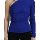 Blue Viscose One Shoulder Slim Fit Blouse Top