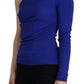 Blue Viscose One Shoulder Slim Fit Blouse Top