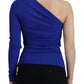 Blue Viscose One Shoulder Slim Fit Blouse Top