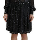 Black Polka Dot Long Sleeves Button Down Dress