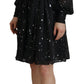 Black Polka Dot Long Sleeves Button Down Dress