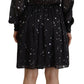 Black Polka Dot Long Sleeves Button Down Dress