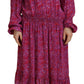 Fuchsia Stars Embellished Long Sleeves Dress